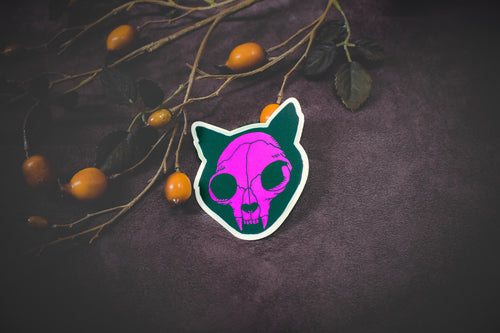 Pink Cat Skull Sticker